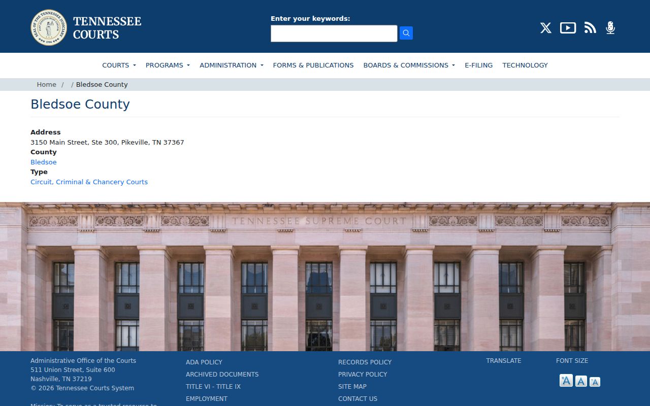 Bledsoe County court record source page for warrant follow-up
